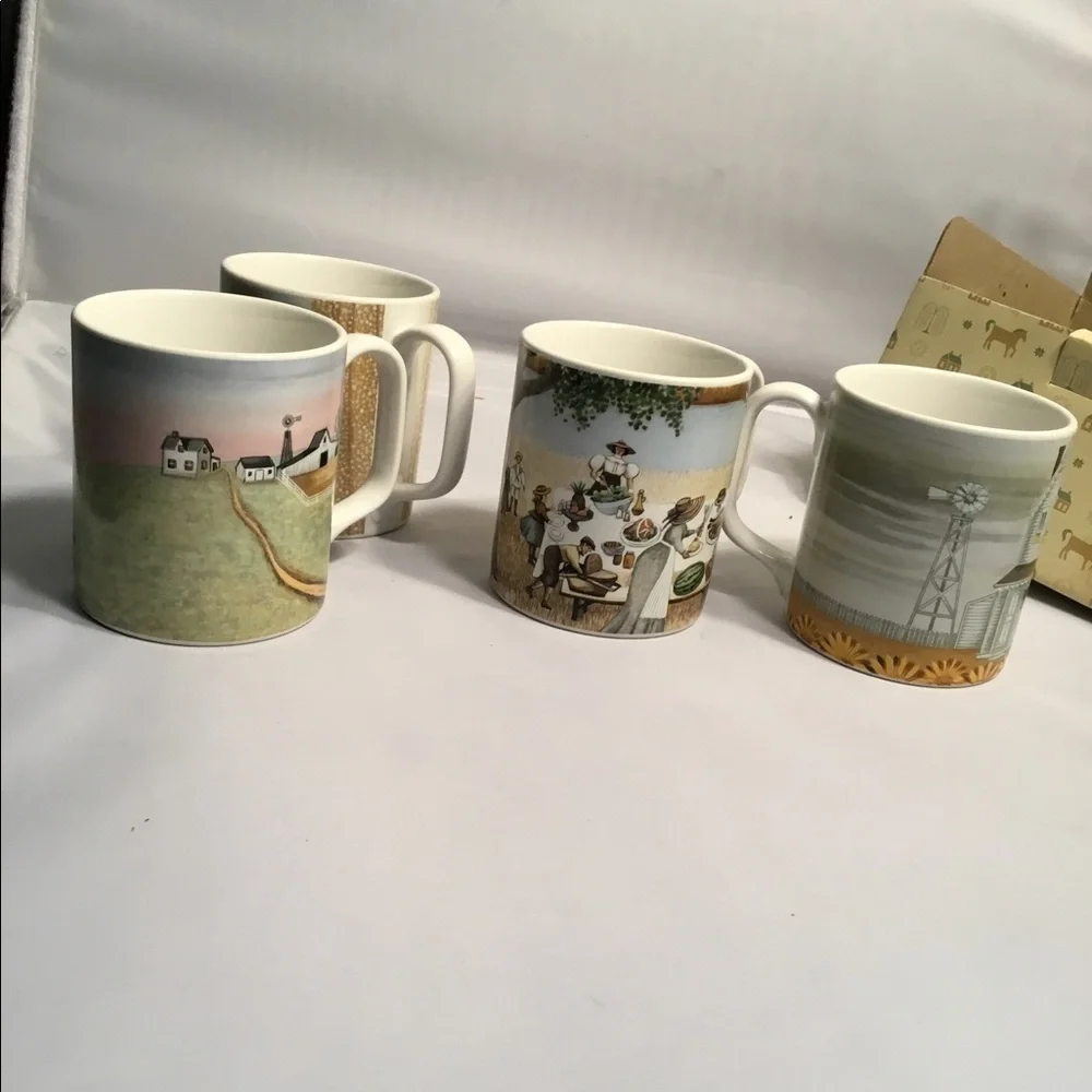 4 VINTAGE LOWELL HERRERO COUNTRY FARM MUG‎ 1982 VANDOR